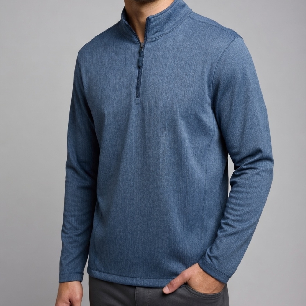 Men's Long Sleeve 1/4 Zip Shirt - Blue Bin 07 Or 11